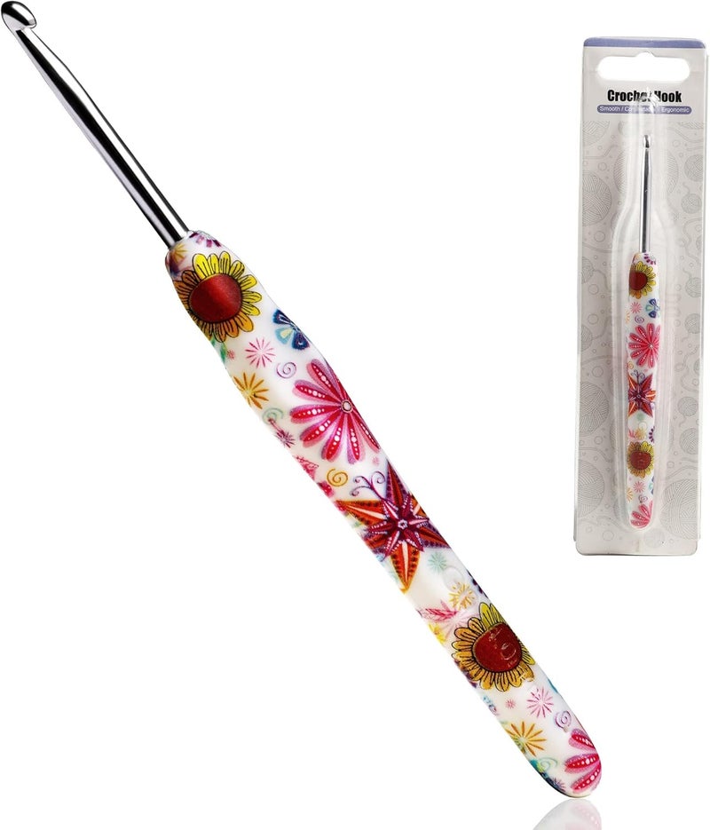 LOOEN 4mm Crochet Hook, Ergonomic Handle for Arthritic Hands, Soft Rubber Grip Extra Long Knitting Needles for Beginners and Knitting Crocheting Yarn (4mm) - Image 1